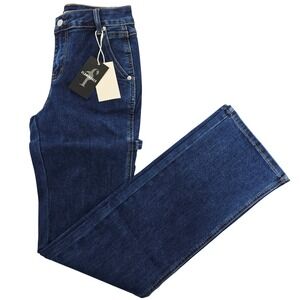 Flamingals Womens Dark Wash Carpenter Wide Leg Jeans XS Hammer Loop NWT